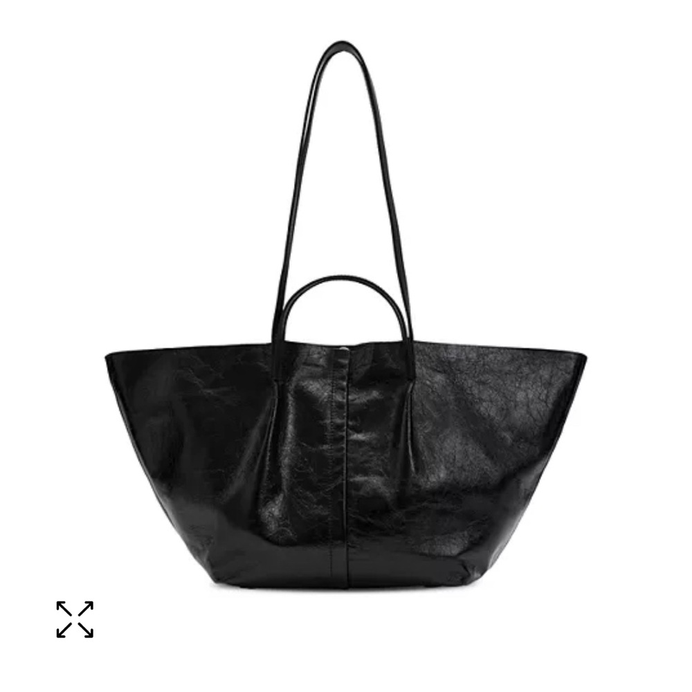 Allsaints Odette Leather Tote in Black Shine Leather